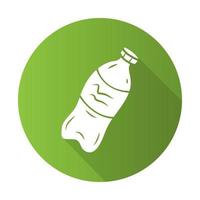 plastic fles plat ontwerp lange schaduw glyph icoon. milieuvriendelijk, recyclebaar materiaal. herbruikbare lege fles. drinkwater afval. ecologiebesparende verpakking. vector silhouet illustratie
