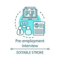 pre-employment interview concept icoon. rekruteringsvergadering idee dunne lijn illustratie. CV, cv. headhinting, werving, arbeidsbemiddeling. vector geïsoleerde overzichtstekening. bewerkbare streek