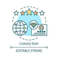 luxe tour concept icoon. reisstijl idee dunne lijn illustratie. vijf-sterren hotel. all-inclusive pakket. reisbureau aanbieding. VIP-lidmaatschap.vector geïsoleerde overzichtstekening. bewerkbare streek vector