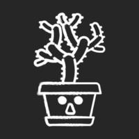teddybeer cholla krijt icoon. cactus met verbaasd gezicht. ongelukkige cilindropuntia. huiscactussen in pot. tropische plant. vetplant. kamerplant. geïsoleerde vector schoolbordillustratie