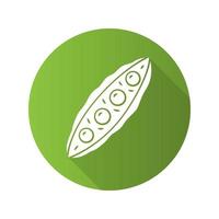 erwt pod platte ontwerp lange schaduw glyph pictogram. recept ingrediënt. gezonde voeding. groen. veganistisch en vegetarisch eten. bonen. landbouw plant. groente boerderij. vector silhouet illustratie