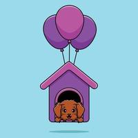 schattige maltipoo hond in huis drijvend met ballon cartoon vector pictogram illustratie. dierlijke platte cartoon concept