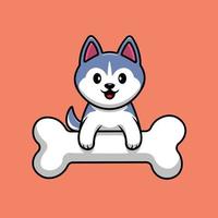 schattige husky met grote bot cartoon vector pictogram illustratie. dierlijke platte cartoon concept