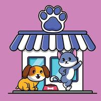 dierenwinkel hond en kat cartoon vector pictogram illustratie. dierlijke platte cartoon concept