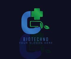 biotech-logo met kruidenblad letter g. kruiden logo vector sjabloon. medisch kruidenlogo.