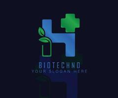 biotech-logo met kruidenblad letter h. kruiden logo vector sjabloon. medisch kruidenlogo.