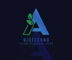biotech-logo met kruidenblad letter a. kruiden logo vector sjabloon. medisch kruidenlogo.