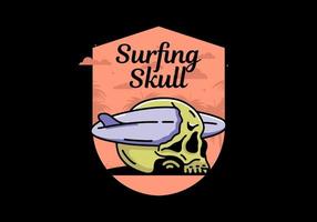 surfplank die het schedelillustratieontwerp doorboort vector
