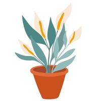 kamerplant in pot. gebladerte kamerplant groeit in bloempot. groene bladdecoratie voor interieur. natuurlijke binneninrichting. hand tekenen vectorillustratie geïsoleerd op een witte achtergrond vector