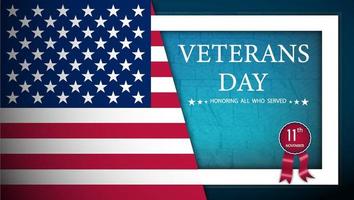 happy veterans day webbanner met Amerikaanse vlag en herdenkingsmuur op de achtergrond. Amerikaanse vlag wappert in de wind. vector