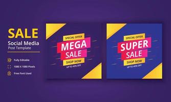 verkoop social media postsjabloon, mega sale banner, super sale banner, grote verkoop poster, speciale aanbieding banner social media post vector