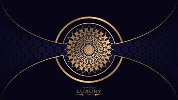 gouden en blauwe luxe mandala achtergrond met curven vector