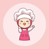 gelukkig schattig en kawaii hijab vrouwelijke chef-kok of bakker cartoon manga chibi vector character design