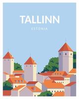 tallinn estland vector illustration.travel naar estland. minimalistische reisposterstijl met geïsoleerde achtergrond.