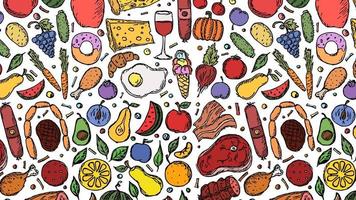 horizontale illustratie van voedselachtergrond met fruit, groenten en vlees vector