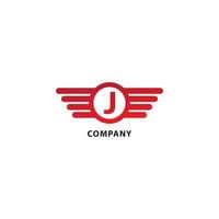 letter j eerste abjad logo ontwerpsjabloon. afgeronde vleugels, ellipsvorm en alfabet logo concept. rode kleur thema. geïsoleerd op een witte achtergrond. vector