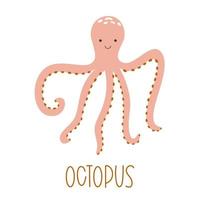 vectorillustratie van een schattige roze kinderen octopus. onderwater dier geïsoleerd in vlakke stijl vector