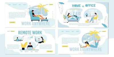 freelance werk op afstand versus kantoorbezetting set vector