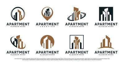 set van flatgebouw logo-ontwerpinspiratie met creatief modern concept premium vector