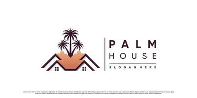 palmboom en huislogo-ontwerpinspiratie met creatief modern concept premium vector