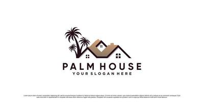 palmboom en huislogo-ontwerpinspiratie met creatief modern concept premium vector