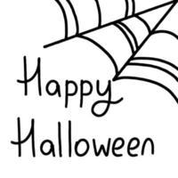 halloween-feestborstelbelettering met spinnenweb in de hoek. handgeschreven halloween typografie print voor flyer, poster, kaart, banner. hand getekend decoratief ontwerpelement. vector