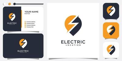 elektrisch logo met pin locatie concept premium vector