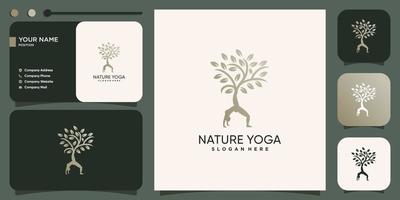 yoga-logo met natuurboom concept premium vector