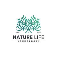 natuur leven logo met huis en boom concept premium vector