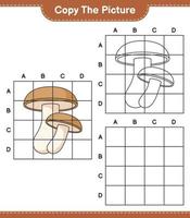 kopieer de afbeelding, kopieer de afbeelding van shiitake met rasterlijnen. educatief kinderspel, afdrukbaar werkblad, vectorillustratie vector