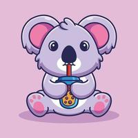 schattige koala drinken met boba ijsthee cartoon vectorillustratie vector