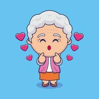 cartoon illustratie van schattige grootmoeder poseren liefde vinger vector