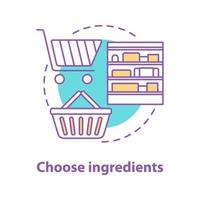 het kiezen van ingrediënten concept icoon. supermarkt idee dunne lijn illustratie. aankopen doen. winkelen. vector geïsoleerde overzichtstekening