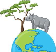 rhinosaurus op aarde in cartoonstijl vector