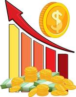 rode staafdiagram met stapel geld vector