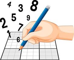 menselijke hand met sudoku-raster vector