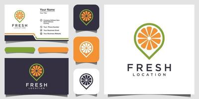 sinaasappelsap punt logo, sap locatie eten en restaurant logo vector en visitekaartje
