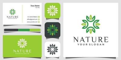 yogalessen logo ontwerp. natuurlijke, biologische voedingsproducten en verpakkingen, cirkels gemaakt met bladeren en bloemen met eenvoudige lijnen vector