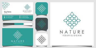 minimalistisch elegant blad en bloemroos logo-ontwerp voor schoonheid, cosmetica, yoga en spa. logo ontwerp en visitekaartje vector