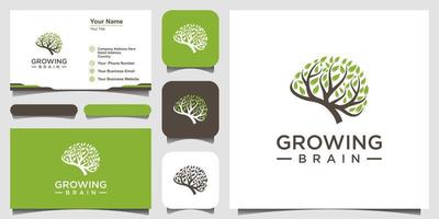 groeiende hersenen logo combinatie hersenen logo met boom logo. visitekaartje ontwerp vector