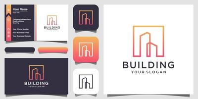 symbool gebouw logo ontwerp met lijn kunststijl. stadsbouwsamenvatting voor inspiratie voor logo-ontwerp en visitekaartjeontwerp vector