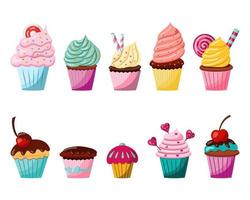 illustratie van een cupcake met room, vectorillustratie op een witte achtergrond vector