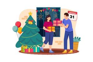 man cadeau kerstcadeau aan vrouw. vector