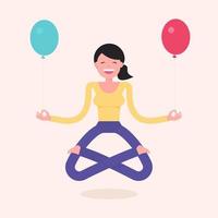 drijvend yoga meisje met ballonnen vector