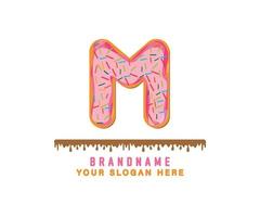 letter m alfabet met roze donut brood alfabet is geschikt voor logo's, titels en koppen, schattige donut vector