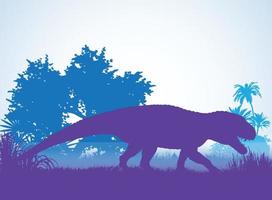 postosuchus dinosaurussen silhouetten in prehistorische omgeving overlappende lagen decoratieve achtergrond banner abstracte vectorillustratie vector