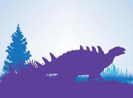 polacanthus dinosaurussen silhouetten in prehistorische omgeving overlappende lagen decoratieve achtergrond banner abstracte vectorillustratie vector