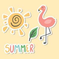 zomer stickers set flamingo bladeren zon vector
