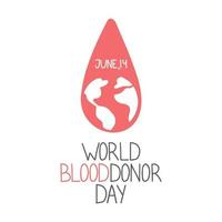 wereld bloeddonordag. het embleem met de afbeelding van een rode druppel bloed. medische teken op 14 juni. vectorillustratie. vector