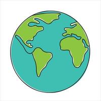 enkele doorlopende lijntekening van globe bol, planeet aarde kaart. planeet logo, artistieke wereldkaart kleur pictogram rond ontwerp, geïsoleerde vectorillustratie vector